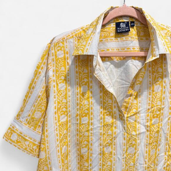Madison Matthews 100% Cotton Coastal Shirt Dress Yellow White Resort Wear Beach - Picture 6 of 11
